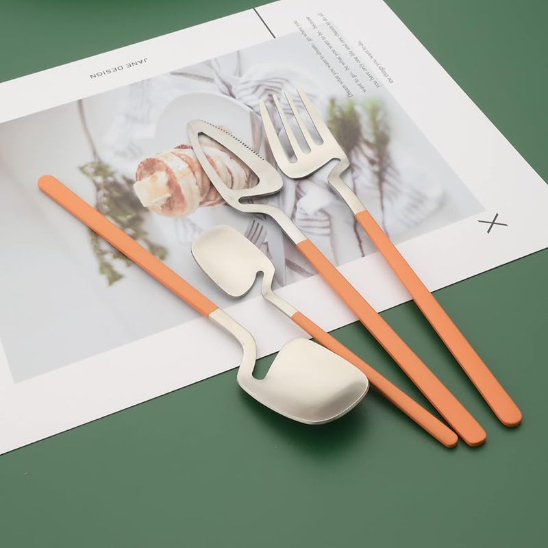 24 Pcs Orange Handle Stainless Steel Flatware Set For 6 Satin Finish Cutlery Set - Image 3